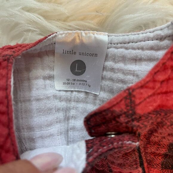 Little Unicorn Red/Black Plaid Sleeveless Zipper Onesie Jumpsuit | SZ 12-18M - Picture 5 of 9